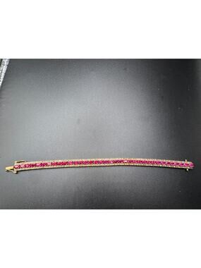 Vintage Gold Tone Sterling Silver 925 Natural Ruby Diamond Chain Bracelet Sz 7